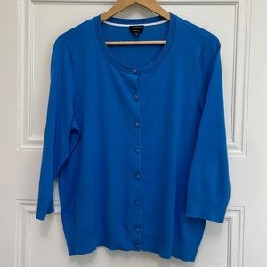 Talbots Pima Cotton Charming Cardigan 3/4 Sleeve Bright Blue XL